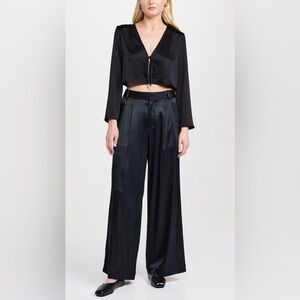 Madewell The Harlow Wide Leg Pants Stretch Satin‎ Black Size 6